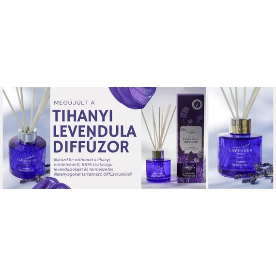 Lavender Tihanyi Levendula Diffúzor - Illóolaj lakásparfüm 100% tisztaságú levendula illóolajból 100ml