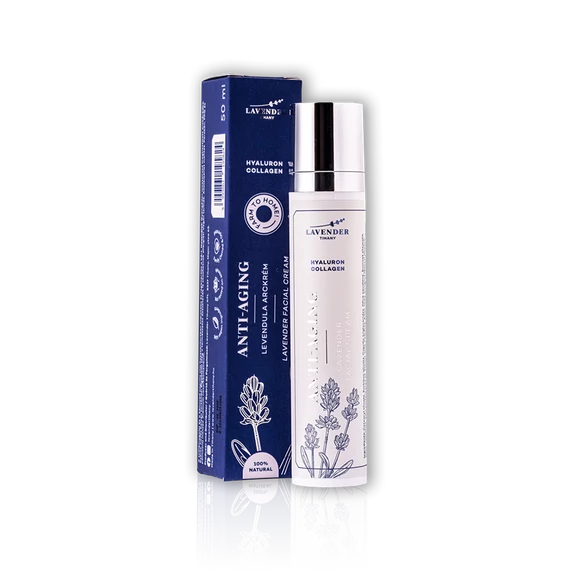Lavender Tihanyi Anti-Aging Levendula Arckrém Hialuronnal, C-vitaminnal, Növényi kollagénnel és olajokkal, hidratál, regenerál, feltölti a szarkalábakat 60ml