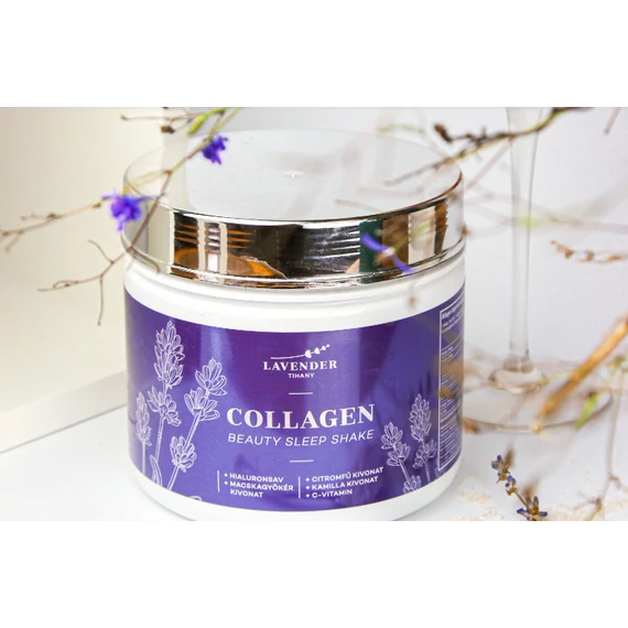 Tihanyi levendulás COLLAGEN Beauty Sleep Shake kollagén italpor hialuronsavval, citromfűvel és macskagyökér kivonattal a rugalmasabb bőrért, izületért, szebb hajért és nyugodt alvásért